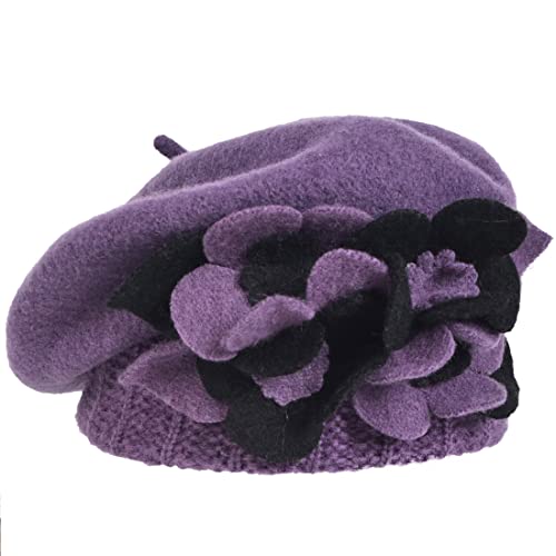 Lady French Beret 100% Wool Beret Chic Beanie Winter Hat HY023 - color: Purple