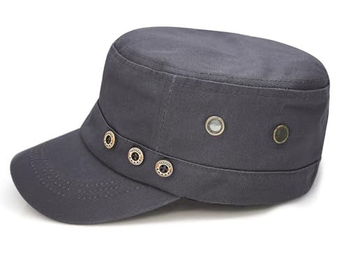 Initlove Cadet Army Cap Military Unisex Flat Top Hat for Men Women - color: 3 Button Grey