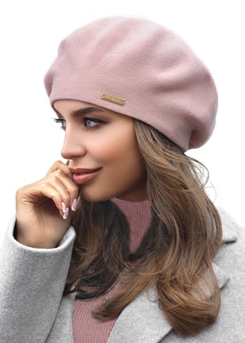 Beret - Warm Lined Wool Angora Knit Berets - French Paris Hat for Women - color: Pink
