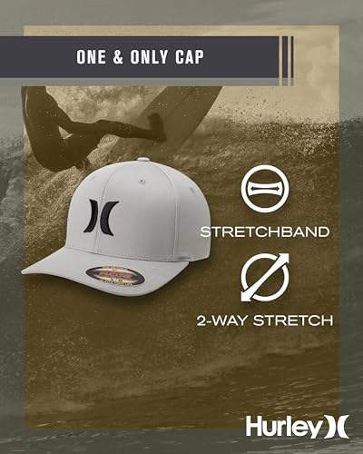 Hurley Mens Textured Fitted Baseball Cap, Moisture Wicking, Curved Brim - color: Cool Grey, size: Small-Medium