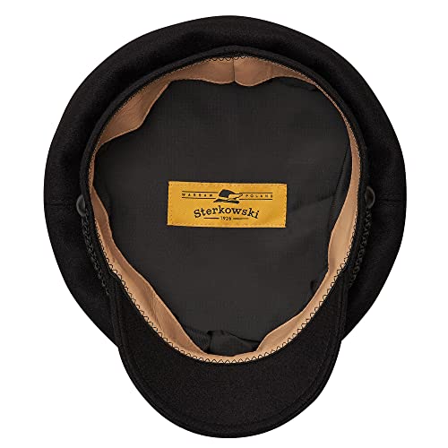 Sterkowski "Maciejówka Model 3" Fisherman Style Fiddler Cap | Wool Fiddler Cap for Men and Women | Warm Wool Captain Cap - color: Black, size: 7