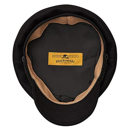 Sterkowski "Maciejówka Model 3" Fisherman Style Fiddler Cap | Wool Fiddler Cap for Men and Women | Warm Wool Captain Cap - color: Black, size: 7