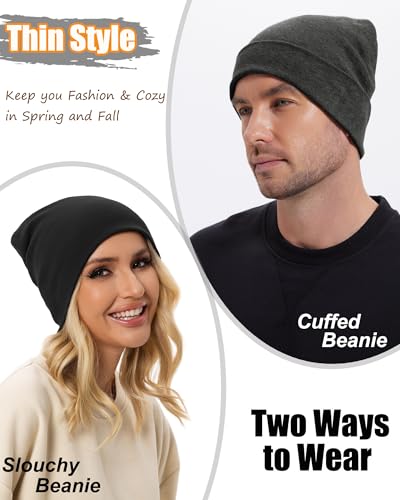 ROYBENS Thin 100% Cotton Beanie for Men Women Lightweight Slouchy Chemo Hat - color: 1pcs-black