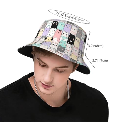 Bucket Hat Unisex for Men Women Cute Funny Fashion Fishing Hat Trippy Art Casual Fisherman Cap - color: Anime Cat1