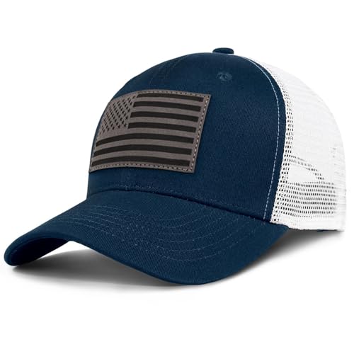 American Flag Trucker Hat - Snapback Hats for Men Women Baseball Cap - Breathable Mesh & Adjustable Fit for Casual Wear - color: Navy Blue-1