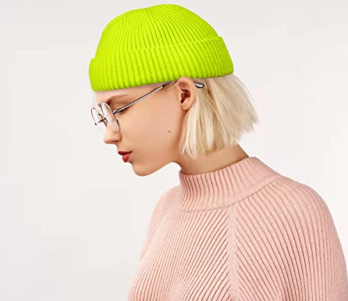 ROYBENS Swag Wool Knit Cuff Short Fisherman Beanie for Men Women Winter Hat - color: 1pcs-neon Green