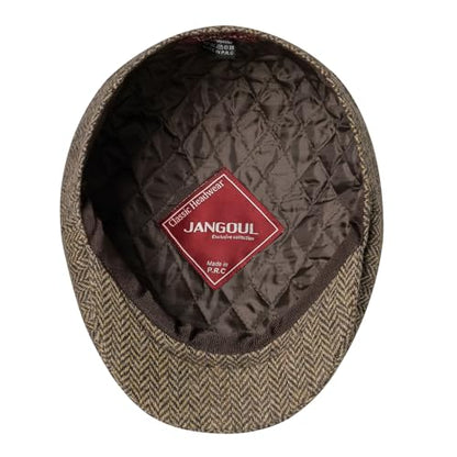 Men Wool Blend 8 Panel Newsboy Cap - color: Herringbone Khaki, size: 7 5/8
