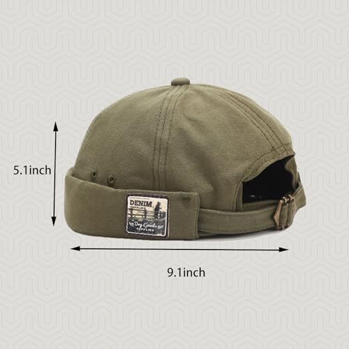 Mens Docker Cap Brimless Skullcap Sailor Cap Rolled Cuff Retro Beanie Hat - color: Retro Green