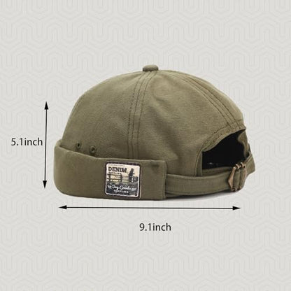 Mens Docker Cap Brimless Skullcap Sailor Cap Rolled Cuff Retro Beanie Hat - color: Retro Green