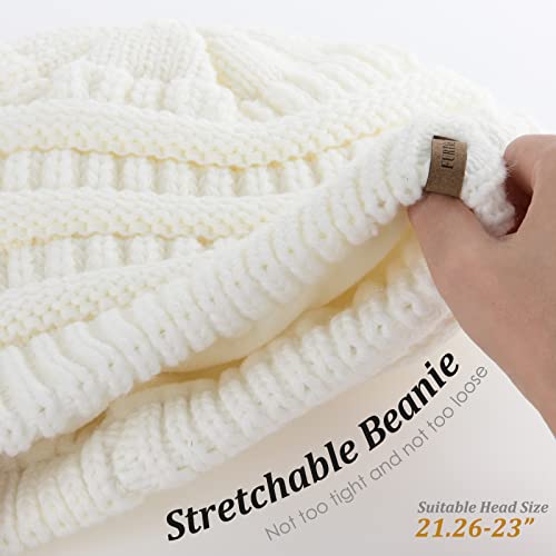 FURTALK Winter Hats for Women Fleece Lined Knit Beanie Hats Slouchy Warm Beanies Ski Skull Cap - color: White