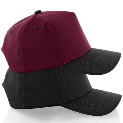 Daxton Men Original Trucker Hat Cotton Twill with Adjustable Snapback 5 Panel A-Frame Cap - color: 2 Pack - All Black, Burgundy Black