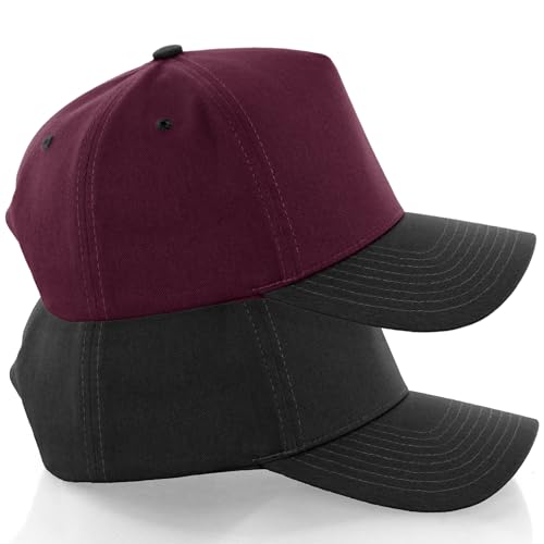 Daxton Men Original Trucker Hat Cotton Twill with Adjustable Snapback 5 Panel A-Frame Cap - color: 2 Pack - All Black, Burgundy Black