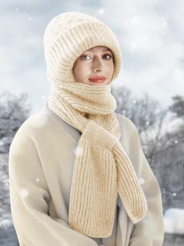 Sumolux Integrated Ear Protection Windproof Cap Scarf Elastic Knitting - color: Beige