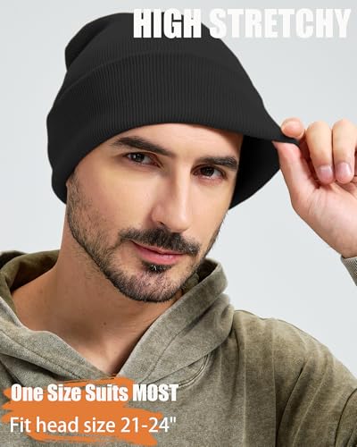 100% Cotton Beanie Lengthen Cuffed Beanies Knit Winter Hats Unisex - color: 1-black