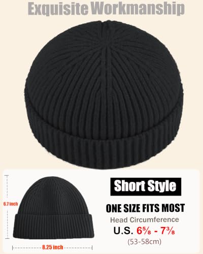 50% Wool Knit Short Fisherman Beanie for Men Women Warm Winter Hat - color: #1black