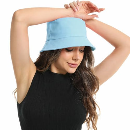 Wheebo Solid Color Bucket Hat for Women Summer Beach Fishmen Hat for Lady Adult Unisex Cotton Cap…… - color: A-sc-skyblue