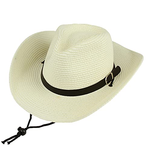 Men's Floppy Packable Straw Hat Beach Cap Newsboy Fedora Sun Hat, Big Brim, Adjustable Chin Strap - color: White