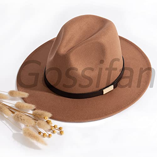 Fedora Hats for Men Wide Brim Panama Hat with Classic Belt - color: Khaki