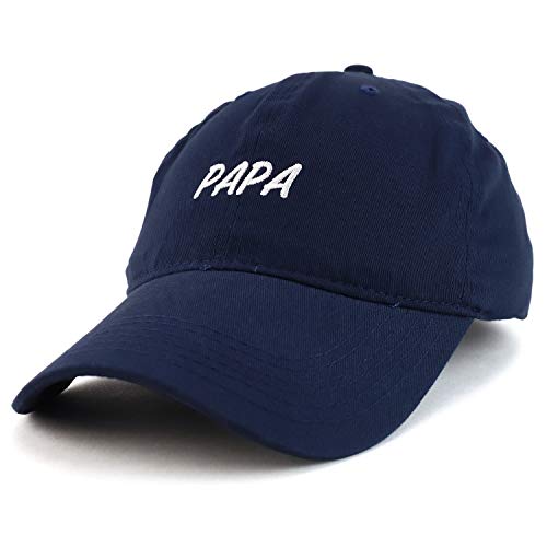 Trendy Apparel Shop Papa Embroidered Soft Crown 100% Brushed Cotton Cap - color: Navy
