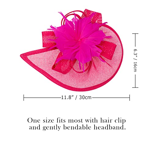 AQOKKA Women Fascinators Hats Flower Fascinators with Headband and Clip Tea Party Headwear for Women and Girls - color: Deep Pink Feather Flower a