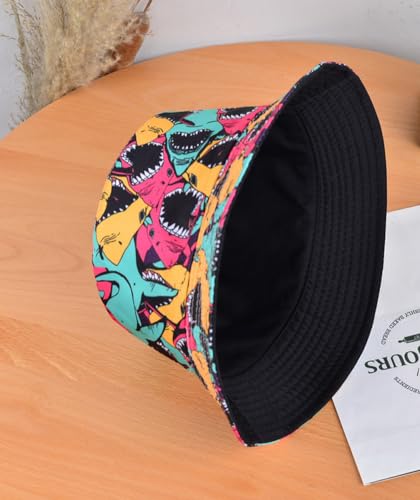 Quanhaigou Bucket Hats Unisex Summer Travel Beach Fisherman Cap for Men Women Teens - color: Colorful Shark