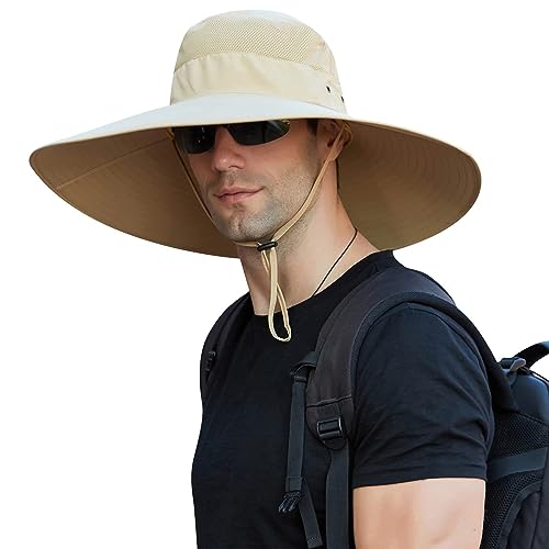 HUAMULAN Men Women 6" Wide Brim Sun Hat Summer Fishing Hats UV Protection - color: Bg9020-kaqi