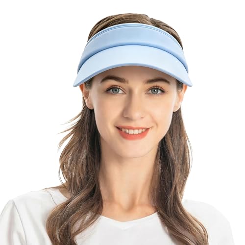 ZLYC Print Sports Sun Visors for Women Girls - color: Solid Blue