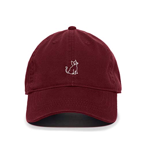 Cat Baseball Cap Embroidered Cotton Adjustable Dad Hat - color: Burgundy