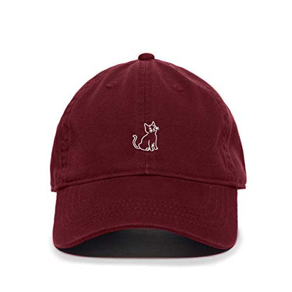 Cat Baseball Cap Embroidered Cotton Adjustable Dad Hat - color: Burgundy