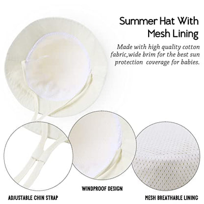 JANGANNSA Cotton Baby Sun Hat Infant Toddler Boys Girls Bucket Hats Summer Sun Protection Kids Beach Caps - color: Beige+green, size: 6-12 Months