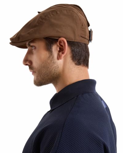 ZLYC Men Cotton Flat Cap Summer Scally Newsboy Beret Driver Hat - color: Button Decor Brown
