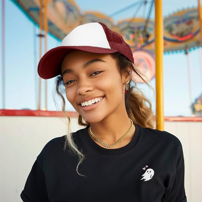 DALIX Two Tone Trucker Hat Summer Mesh Cap with Adjustable Snapback Strap - color: Maroon White, size: One Size