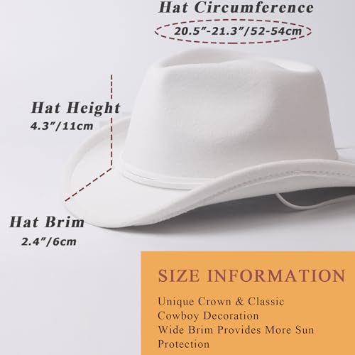AQOKKA Cowboy Hat Wide Brim Western Cowgirl Hat with Buckle Belt Felt Fedora Cowboy Hat for Girl - color: White