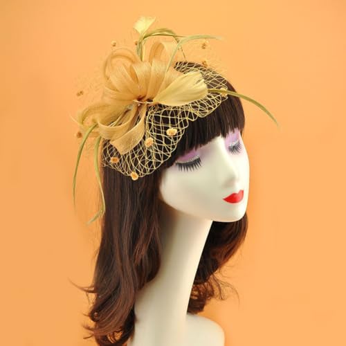 Women's Fascinator Feather Flower Hir clip & Corsage Dual-use Bridal Headpiece Hair Accessories Cocktail Party Wedding - color: Wheat