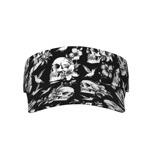 Unisex Sports Sun Visor Hats Adjustable Lightweight Packable Printed Empty Top Cap for Running Pickleball Golf Tennis - color: Gothic Skull Floral