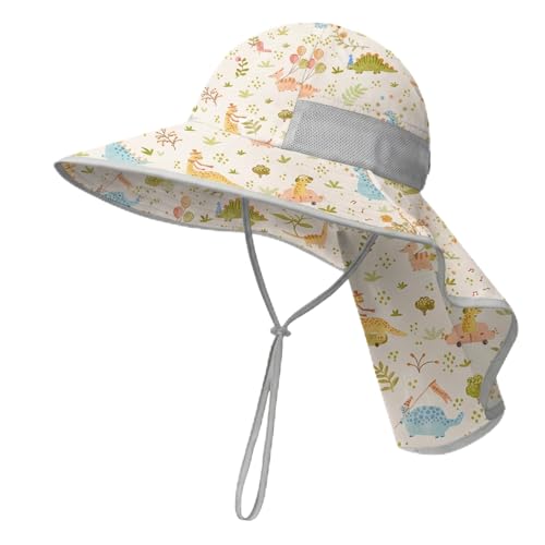 icolor Kids Sun Hat UPF50+ Sun Protection Bucket Hat Toddler Summer Beach Play Hats with Neck Flap for Girl Boy Ages 3~10 - color: Dino Park