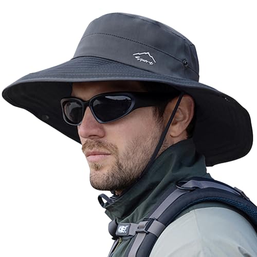 Cooling Sun Hat for Men Women,Wide Brim Bucket Hat Foldable Boonie Hat for Fishing Hiking Garden Safari Beach - color: Dark Grey