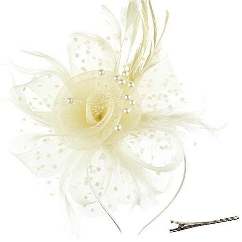 AQOKKA Women Fascinators Hats Flower Fascinators with Headband and Clip Tea Party Headwear for Women and Girls - color: 1 Pc 7" Diameter / Beige a