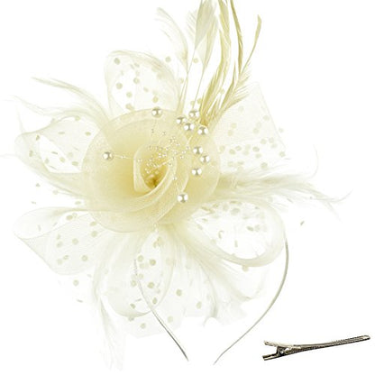 AQOKKA Women Fascinators Hats Flower Fascinators with Headband and Clip Tea Party Headwear for Women and Girls - color: 1 Pc 7" Diameter / Beige a
