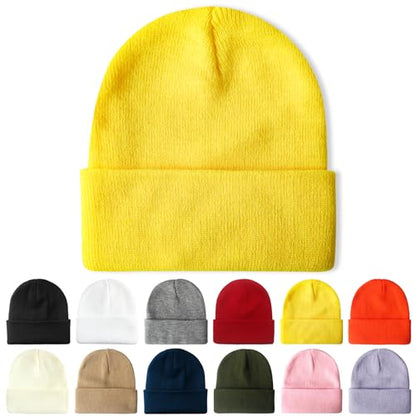 PFFY Beanie for Men Women Unisex Knit Cuffed Winter Beanies Hats Skull Cap - color: Yellow