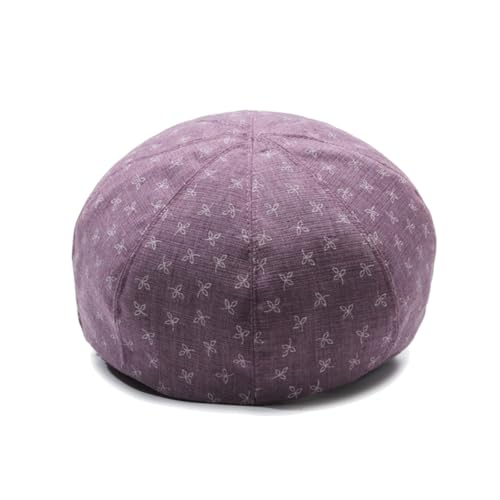 Women's Lady's Cotton Beret Cap Newsboy Cap Drawing Beret Hat Bakerboy Cabbie Cap with Bowknot Decor - color: Purple