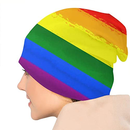 Gamepad Print Slouchy Beanie Skull Caps Chemo Hats Baggy Headwear for Men Women Jogging Cycling - color: Rainbow Stripe