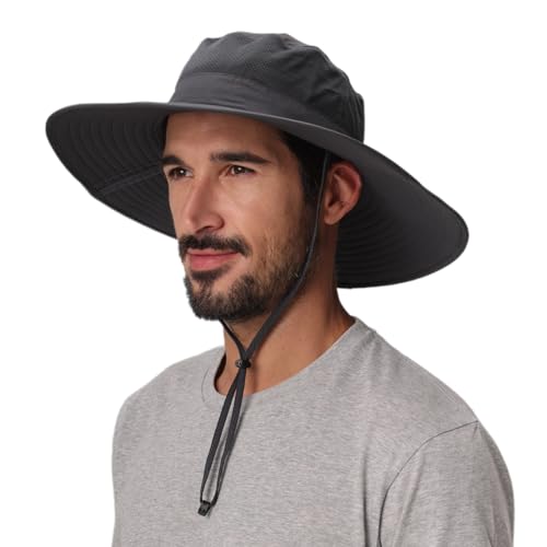 Home Prefer UPF50+ Mens Sun Hat Wide Brim Fishing Hat Foldable Large Brim UV Protection Sun Hat for Men Women Beach Gardening - color: Dark Grey