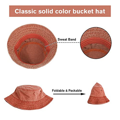Washed Cotton Bucket Hats Packable Summer Beach Cap for Men Women - color: Ce-bh-green-red-orange