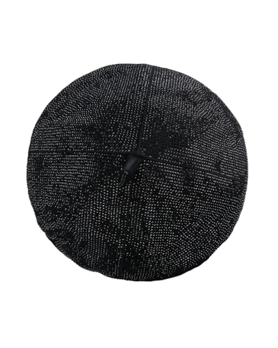 MINGSEECESS Women PU Leather French Black Beret Hat Causal Beanie Hat - color: Rhinestone-black