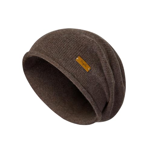 100% Merino Wool Slouchy Beanie Hat, Women Warm Winter Caps Soft, Ladies Breathable & Cozy Stretchy Knitted Skull Cap - color: Coffee