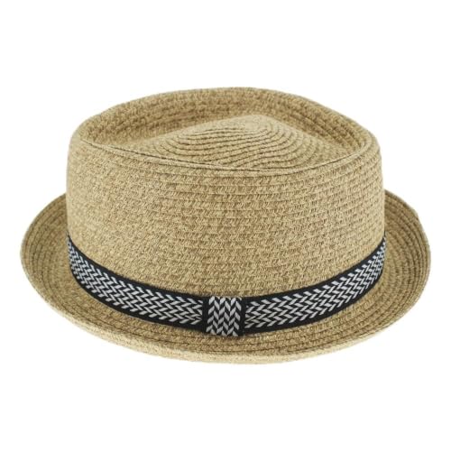 Belfry Men/Women Summer Straw Pork Pie Trilby Fedora Hat in Blue, Tan, Black - color: Jamesbrnspck, size: Small