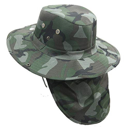 Bucket Sun Flap Hat Cap Fishing Hiking Army Military Snap Brim Neck Cover - color: Woodland Camo, size: Medium