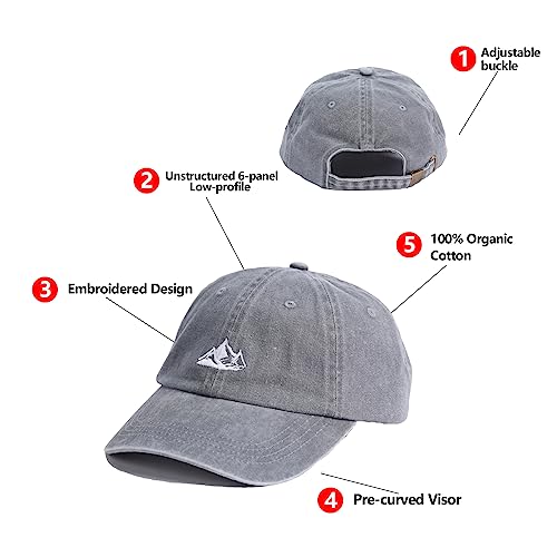 Dad Hat Baseball Cap Unisex Outdoor Unstructured Washed Soft Cotton Mountain Hat - color: Moutain, Grey