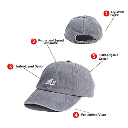 Dad Hat Baseball Cap Unisex Outdoor Unstructured Washed Soft Cotton Mountain Hat - color: Moutain, Grey